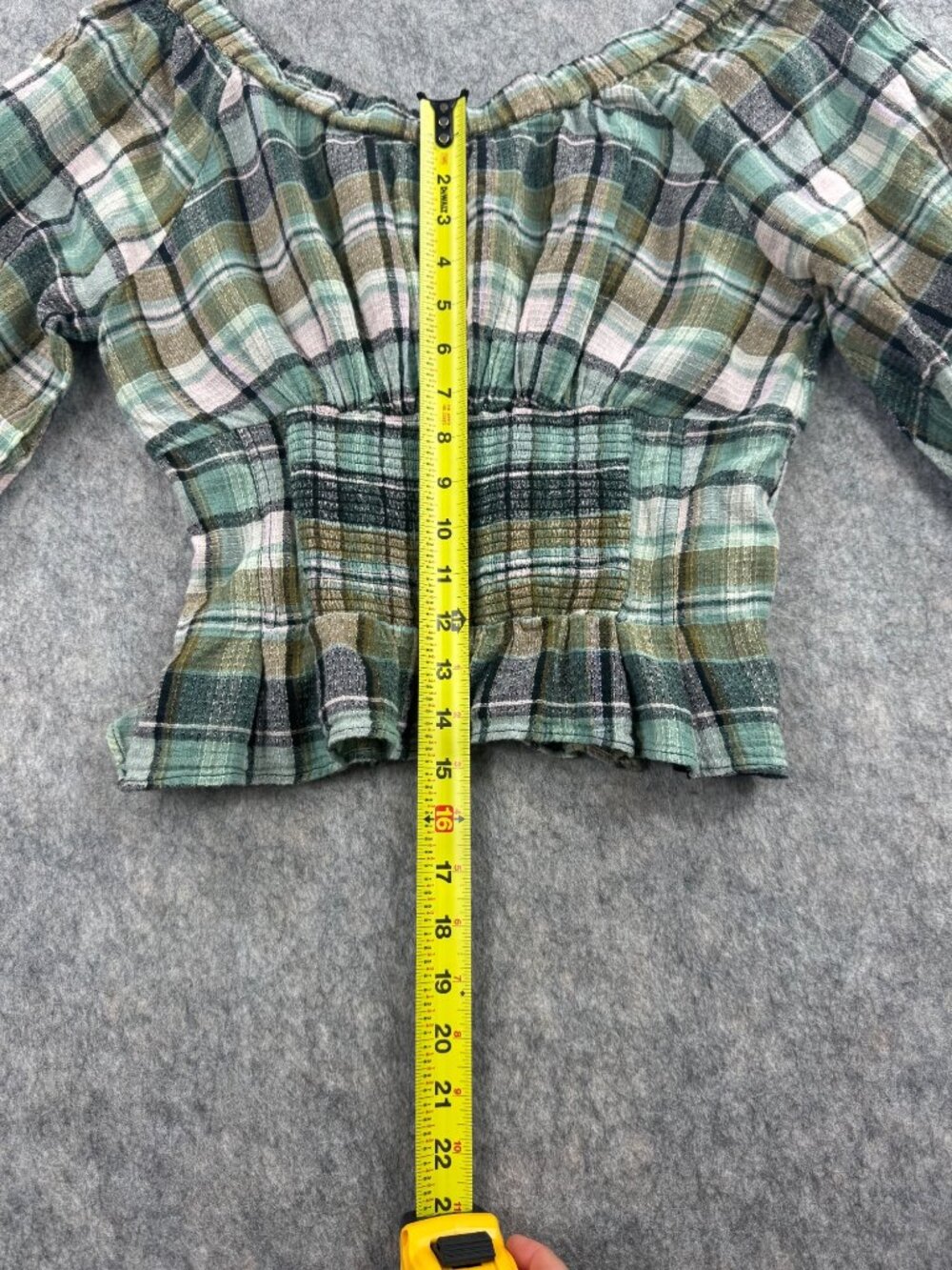 Free People Teagan Plaid Puff Sleeve Top Sz M Romantic - Picture 10 of 11